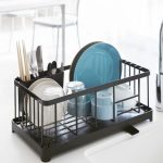 Yamazaki Home Tower Wire Dish Drying Rack Black Compact Steel Kitchen Drainer