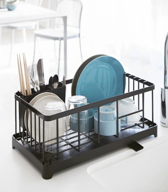 Yamazaki Home Tower Wire Dish Drying Rack Black Compact Steel Kitchen Drainer