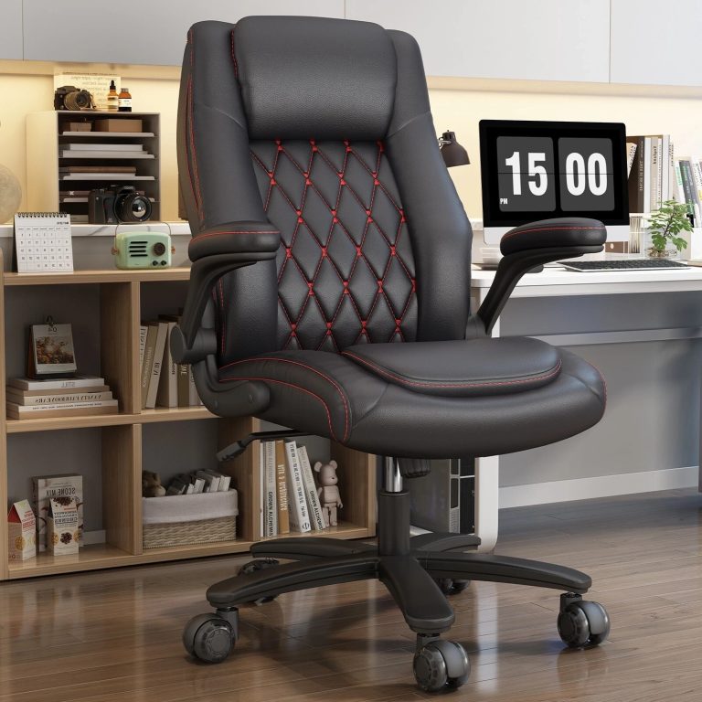 Big and Tall Office Chair 400LBS PU Desk Chair with Rubber Wheel for Home Office